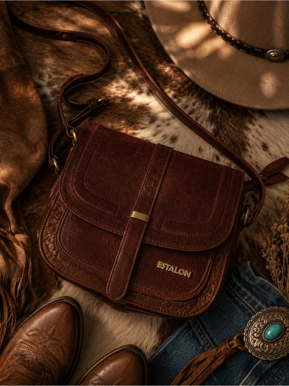 Estalon Crossbody bag 100% genuine cowhide leather